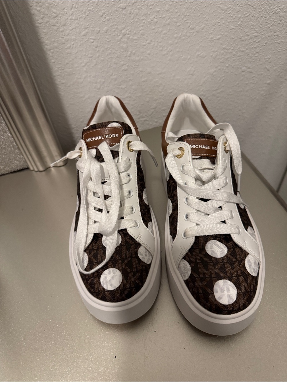 Michael Kors Brown & White MK Polka Dot Low-Top Sneakers